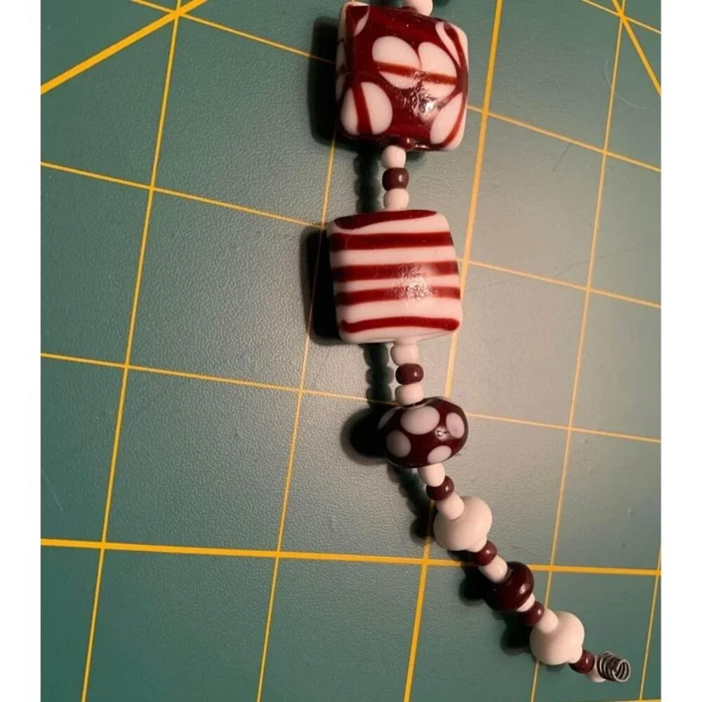 Handmade Brown & White Lampwork Glass Beads Set - New